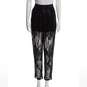 Elie Saab Black Sequin Embroidered Tulle Straight Fit Trousers Sz M | US8, FR40